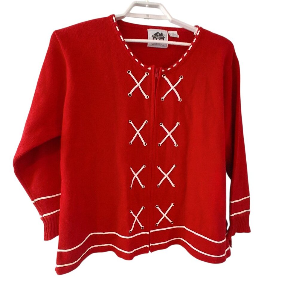 Storybook Knits HSN sweater 2X cardigan Nantucket Shore red nautical